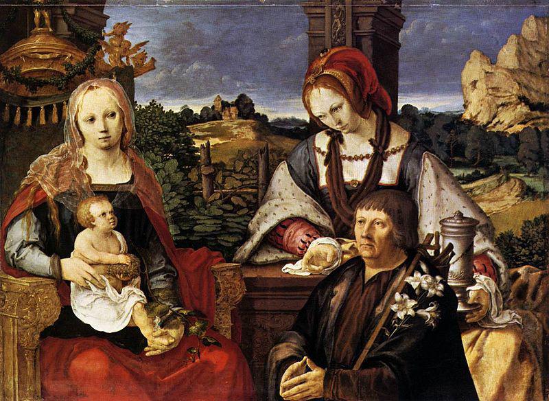 Lucas van Leyden Virgin and Child with Mary Magdalen and a donor. France oil painting art
